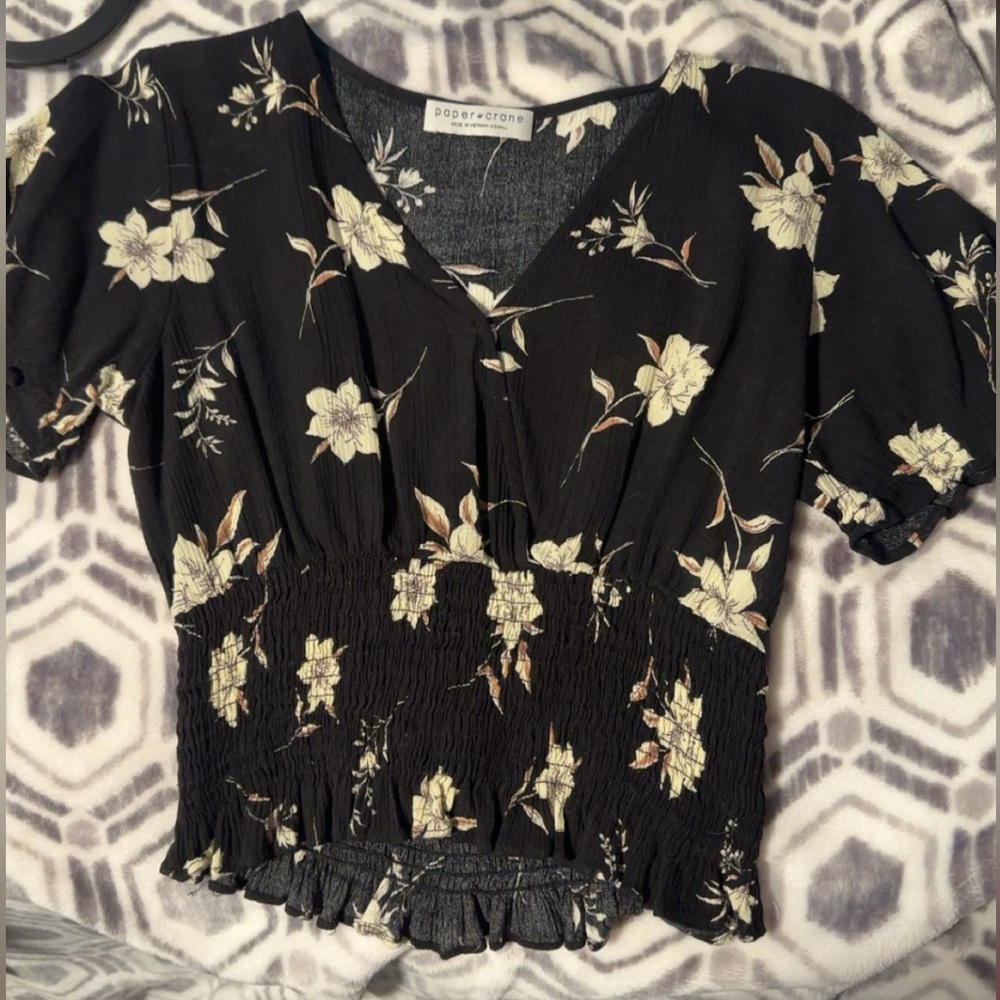 Black top with yellow flowers
